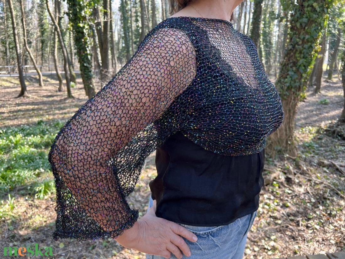 Csillogó hálós boleró, flitteres fekete shrug, alkalmi felső vagy strand kiegészítő (S/M) - ruha & divat - női ruha - bolero - Meska.hu