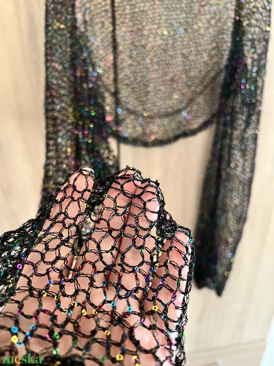 Csillogó hálós boleró, flitteres fekete shrug, alkalmi felső vagy strand kiegészítő (S/M) - ruha & divat - női ruha - bolero - Meska.hu