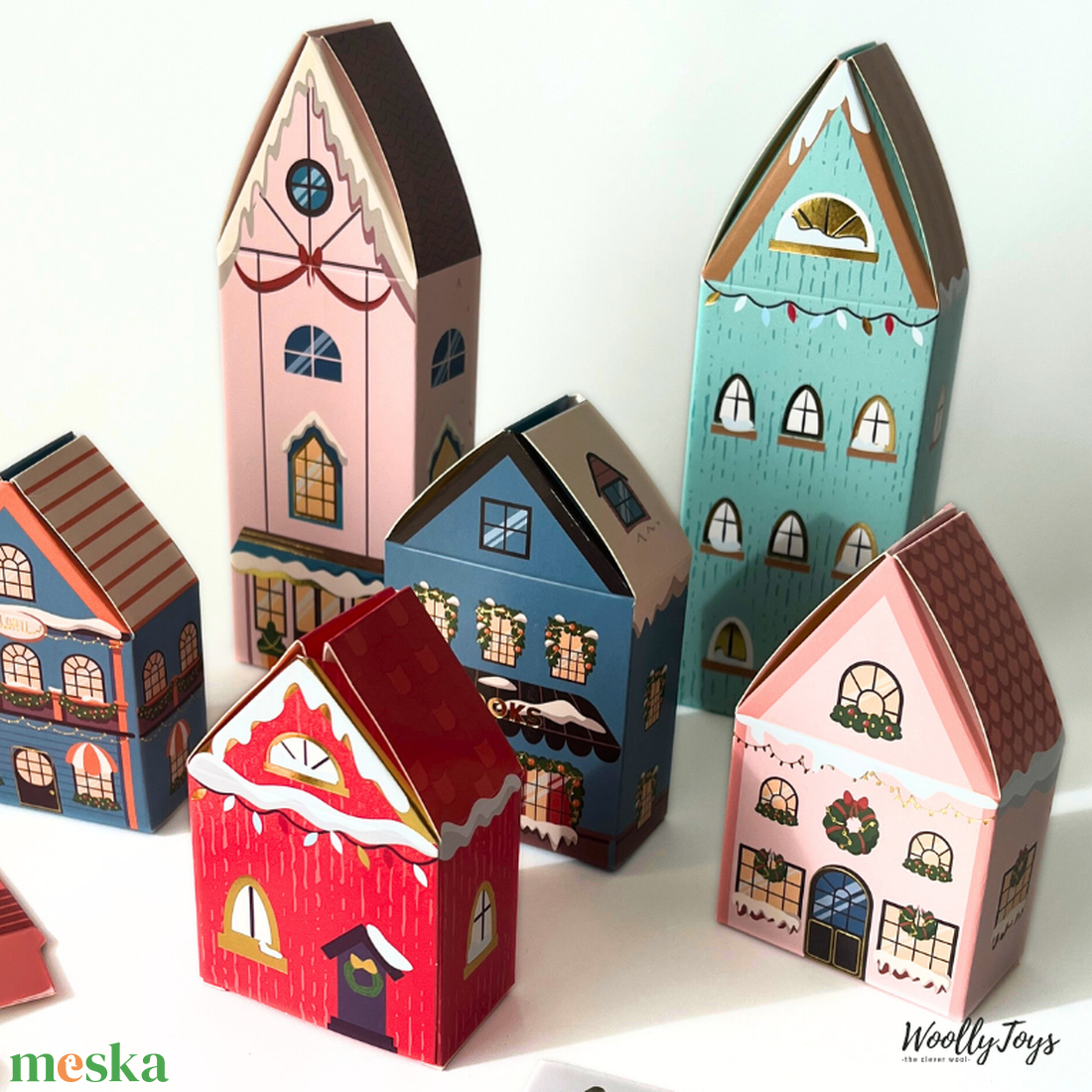 Adventi kalendárium naptár házikók 24 db - kék-piros-rózsaszín - ADVENTI KOLLEKCIÓ 2025 - karácsony - adventi díszek - adventi naptár - Meska.hu