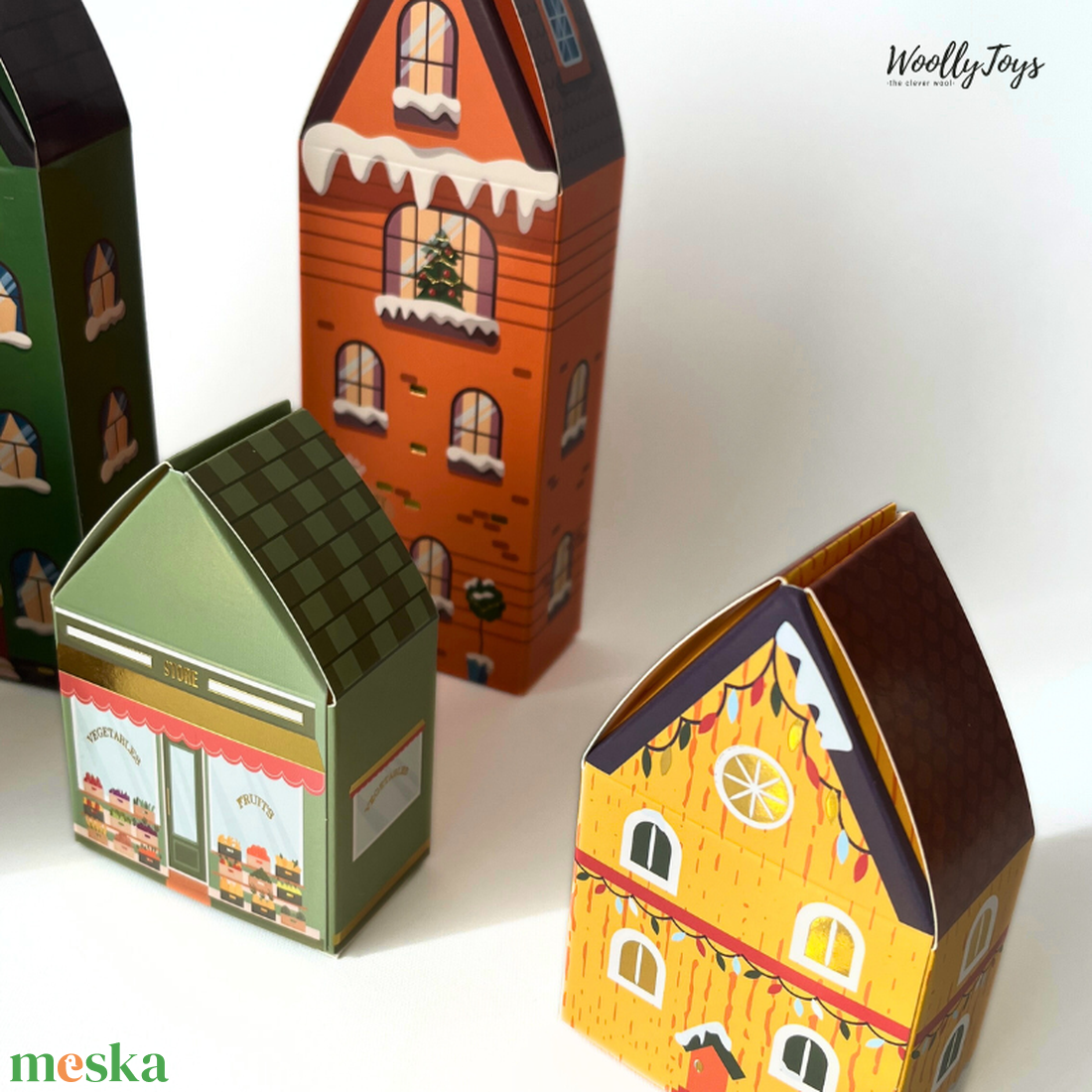 Adventi kalendárium naptár házikók 24 db - sárga-zöld-narancs - ADVENTI KOLLEKCIÓ 2025 - karácsony - adventi díszek - adventi naptár - Meska.hu