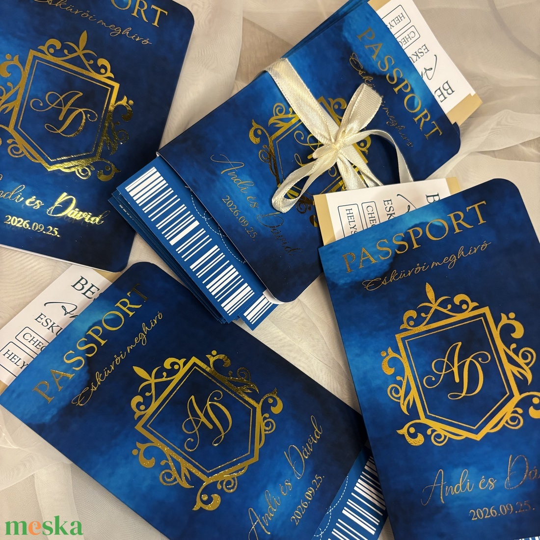 Útleveles, beszállókártyás kék esküvői meghívó - esküvő - meghívó & kártya - meghívó - Meska.hu