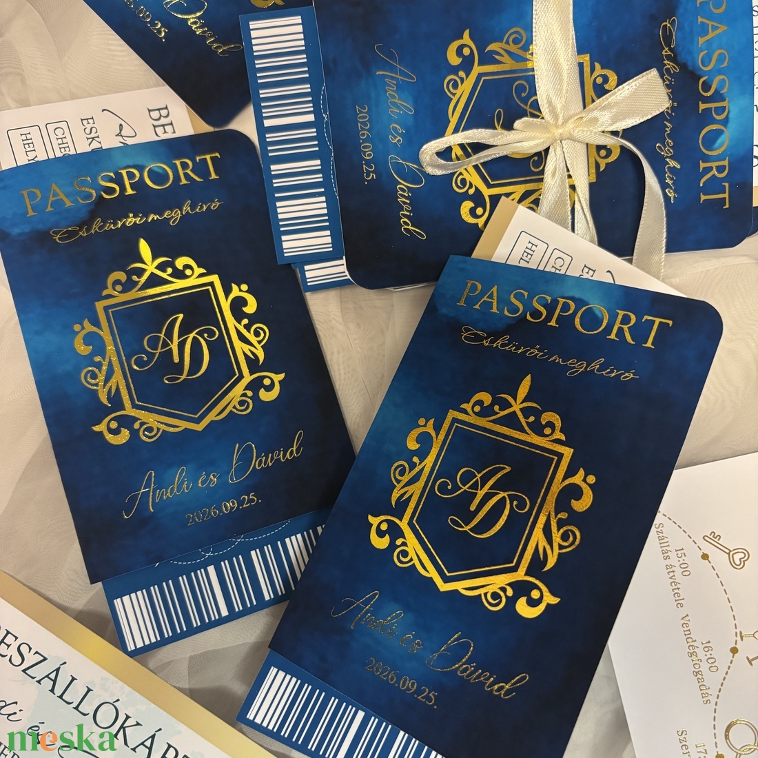 Útleveles, beszállókártyás kék esküvői meghívó - esküvő - meghívó & kártya - meghívó - Meska.hu