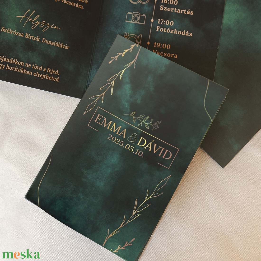 Emerald Elegance � Elegáns zöld kinyitható esküvői meghívó - esküvő - meghívó & kártya - meghívó - Meska.hu