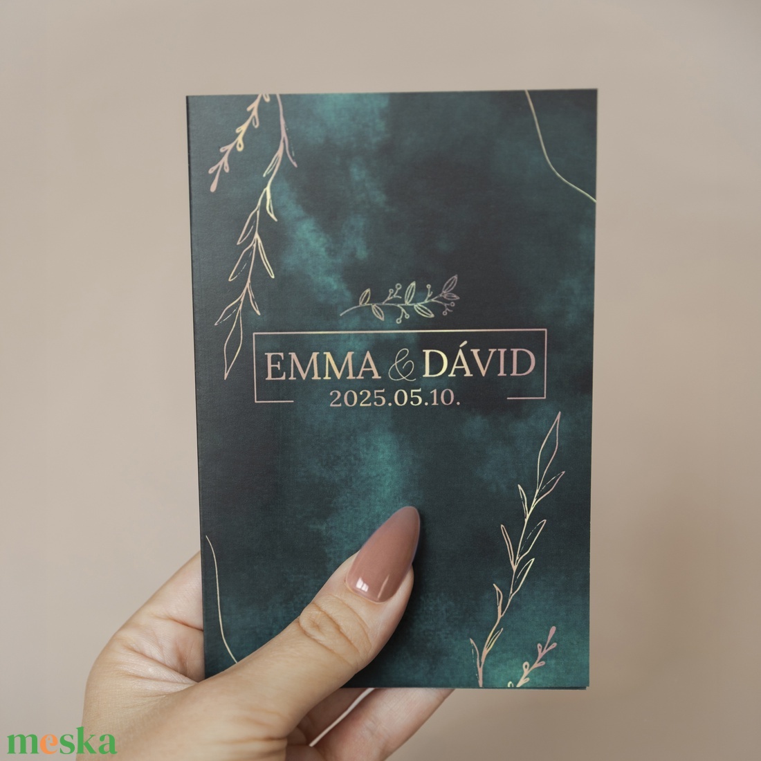 Emerald Elegance � Elegáns zöld kinyitható esküvői meghívó - esküvő - meghívó & kártya - meghívó - Meska.hu