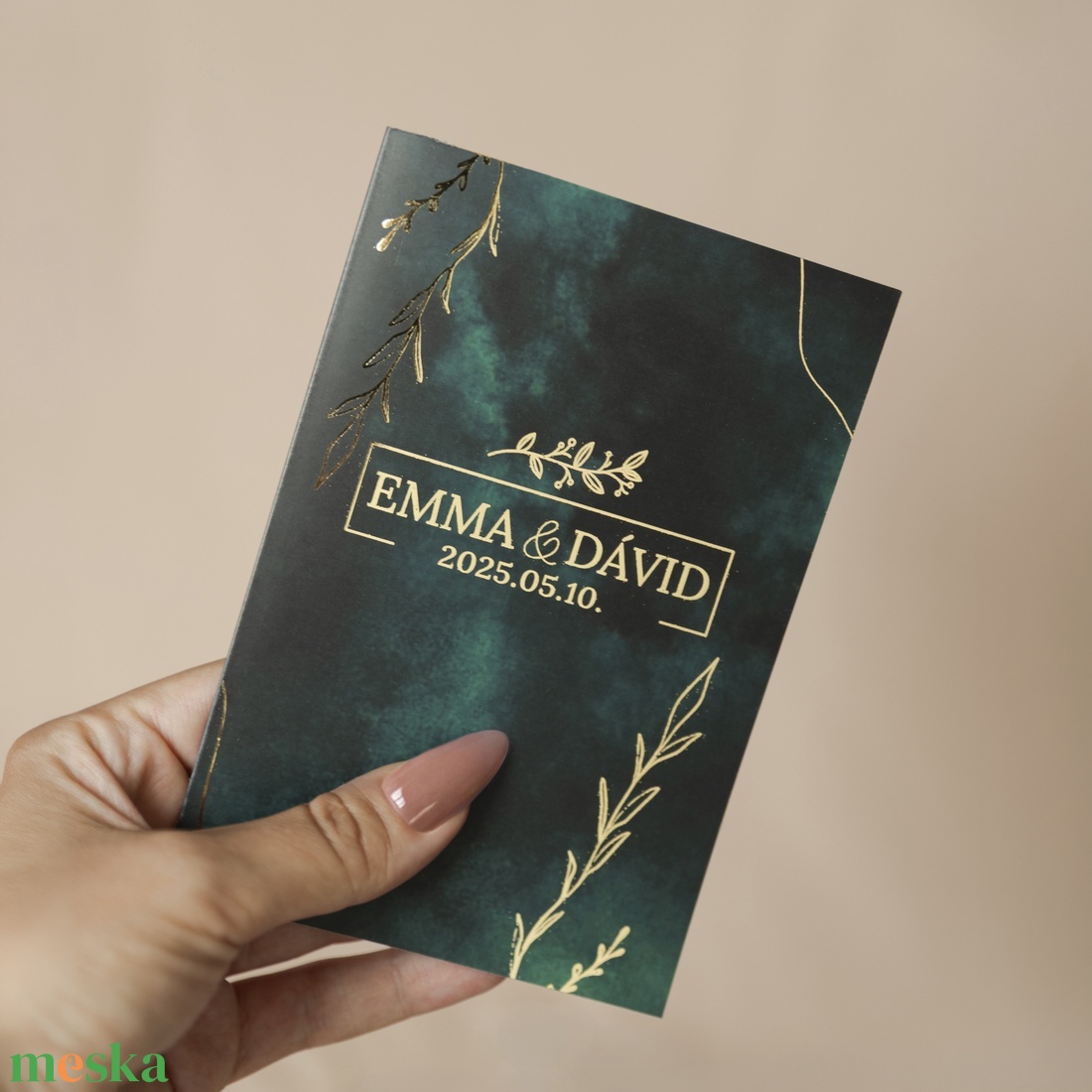 Emerald Elegance Gold � Elegáns zöld kinyitható esküvői meghívó - esküvő - meghívó & kártya - meghívó - Meska.hu