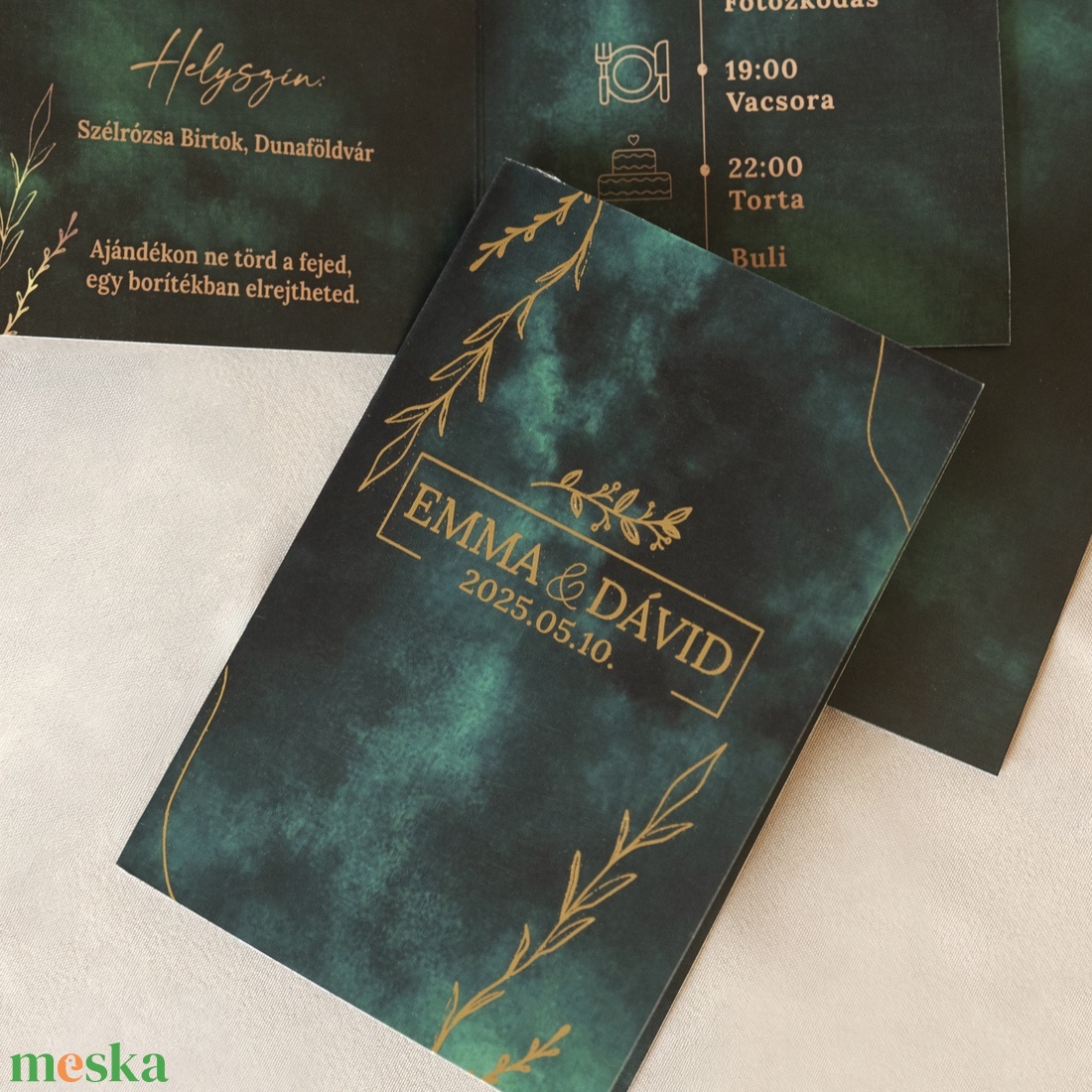 Emerald Elegance Gold � Elegáns zöld kinyitható esküvői meghívó - esküvő - meghívó & kártya - meghívó - Meska.hu