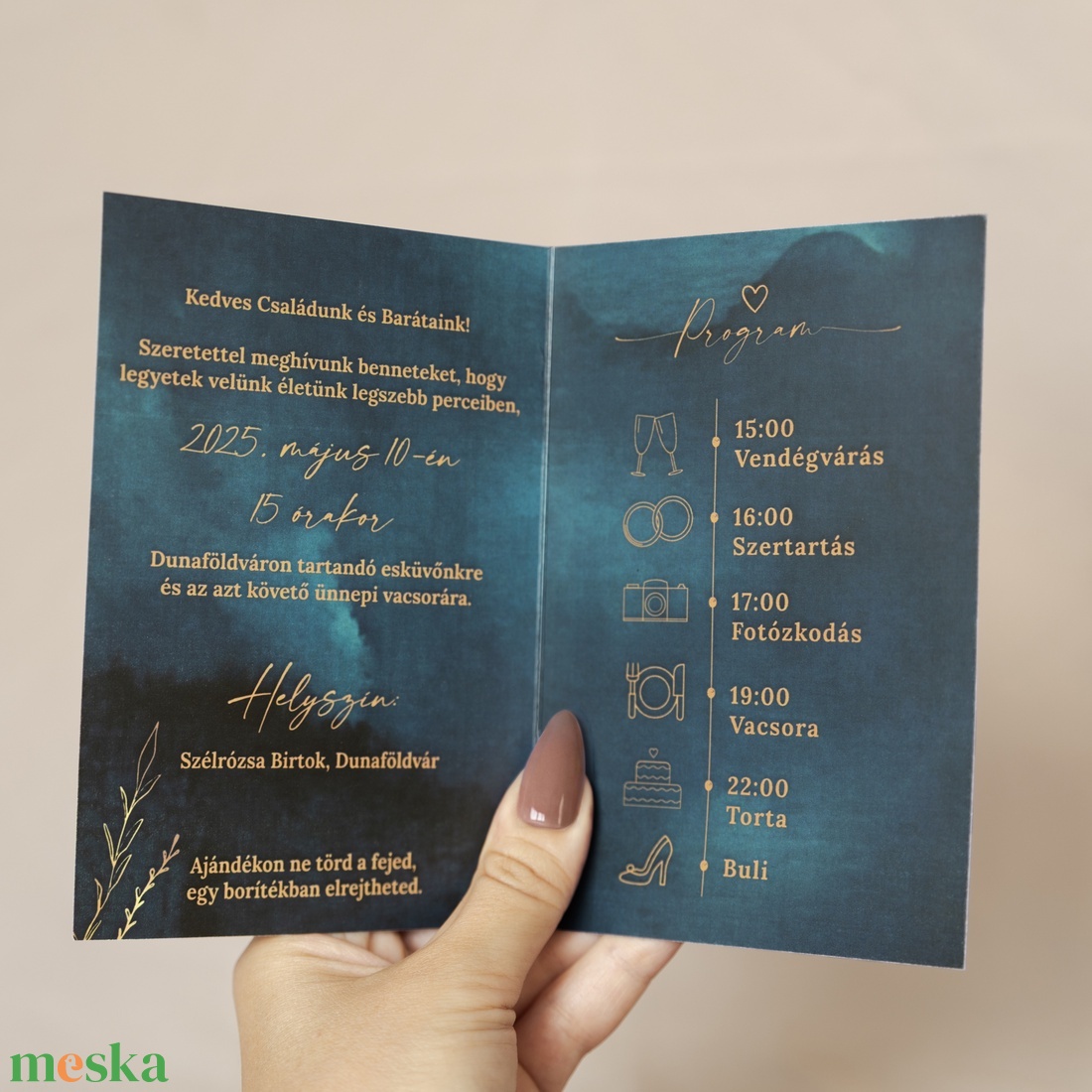 Azure Elegance Gold � Elegáns kék kinyitható esküvői meghívó - esküvő - meghívó & kártya - meghívó - Meska.hu