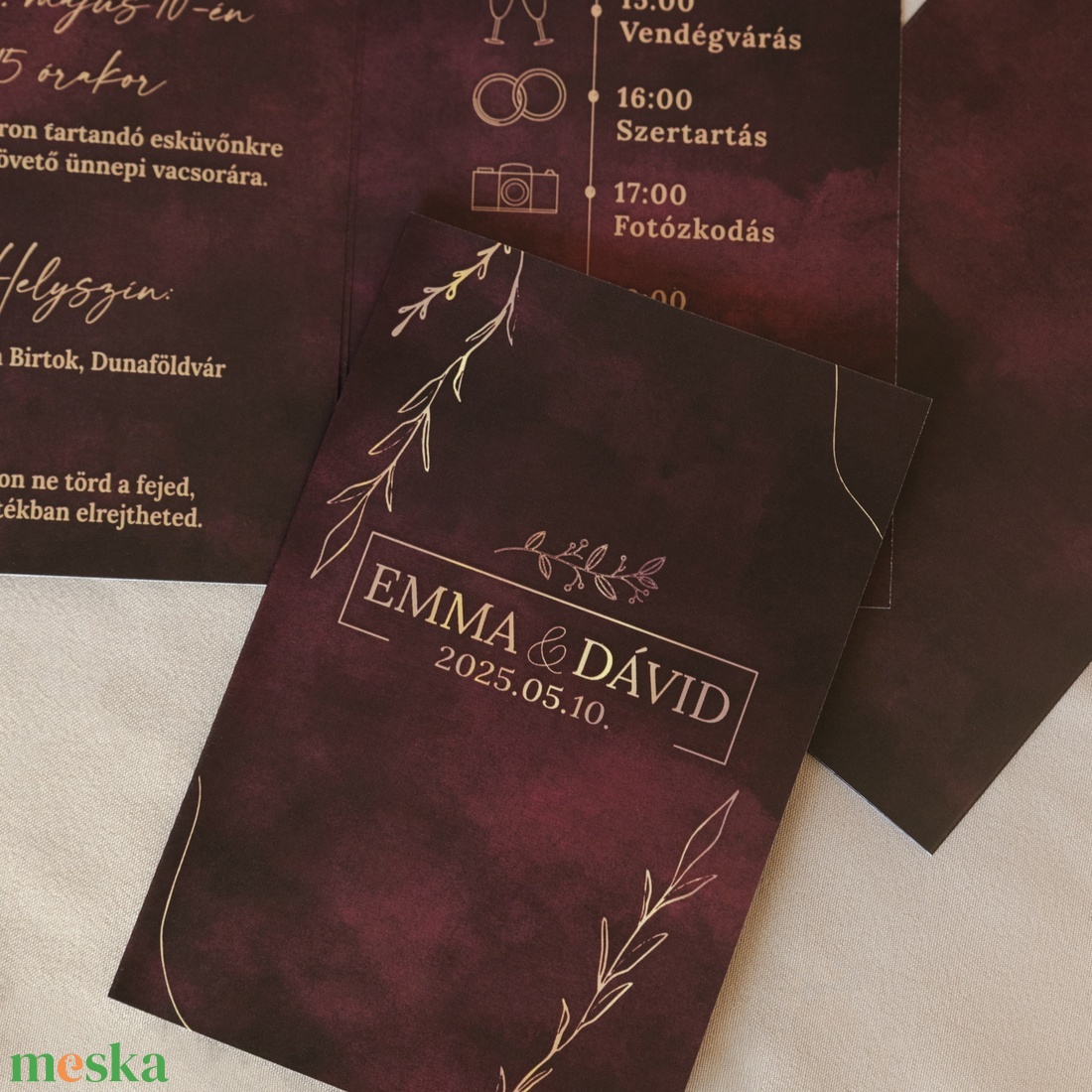 Burgundy Elegance � Elegáns bordó kinyitható esküvői meghívó - esküvő - meghívó & kártya - meghívó - Meska.hu