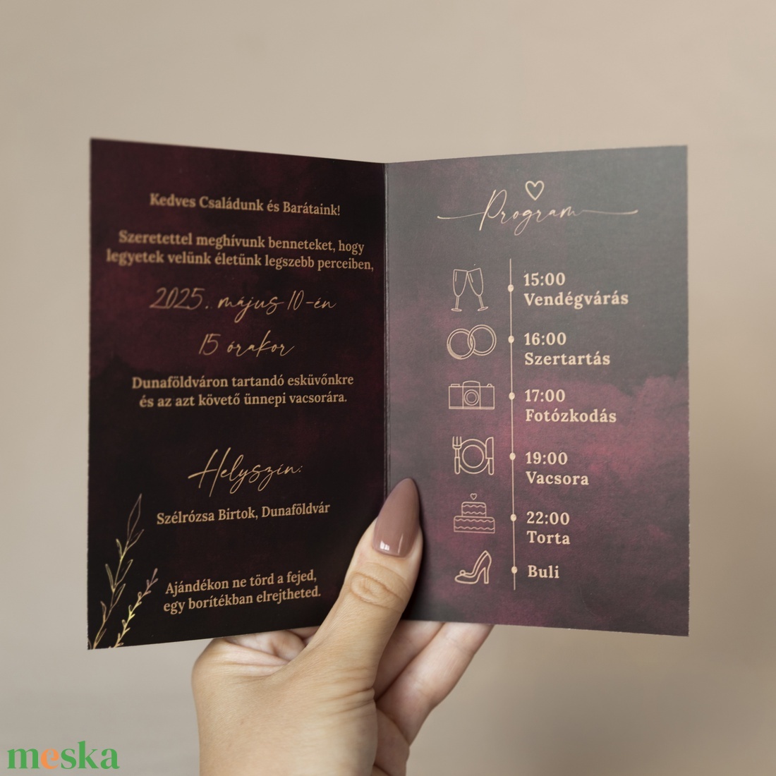 Burgundy Elegance � Elegáns bordó kinyitható esküvői meghívó - esküvő - meghívó & kártya - meghívó - Meska.hu