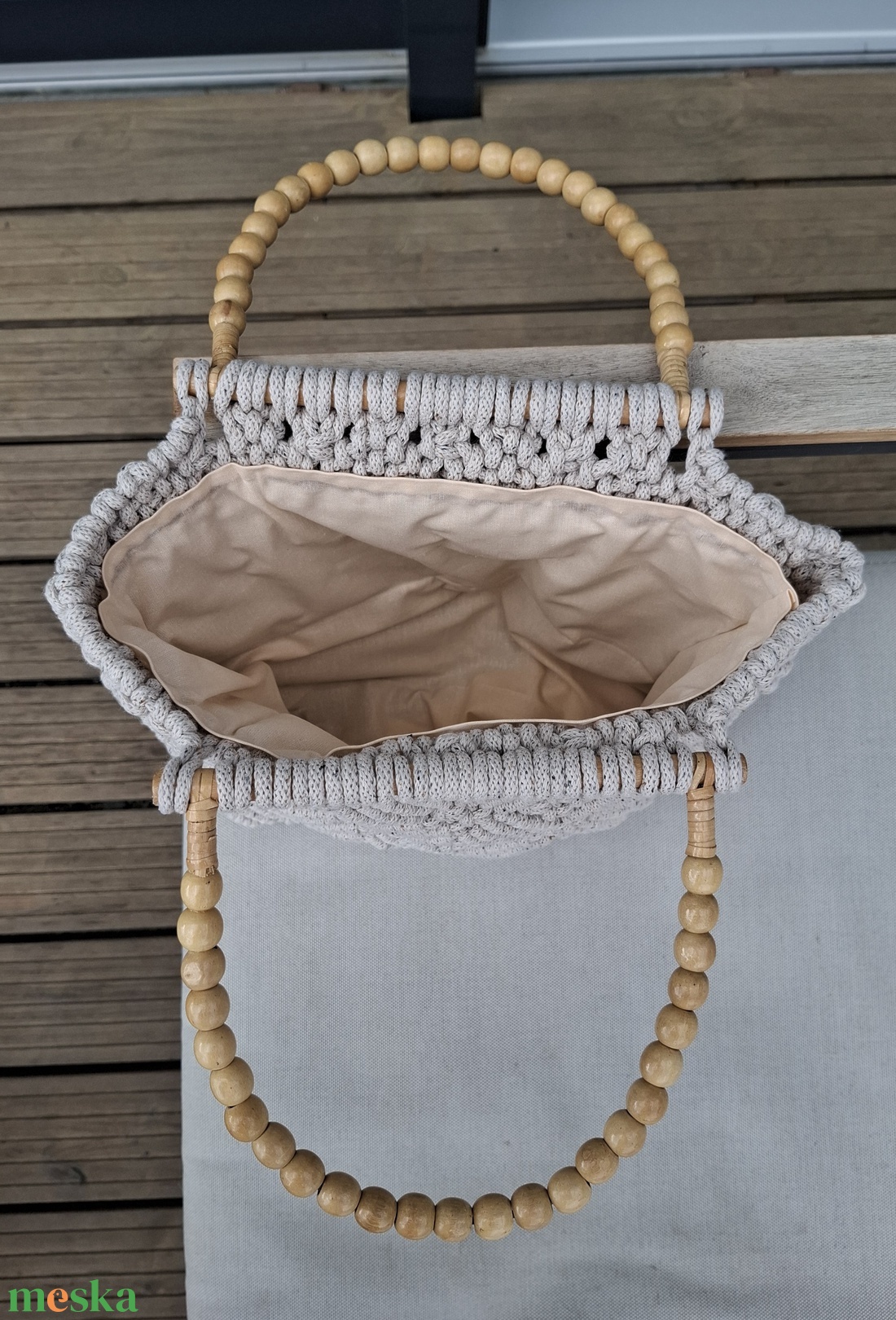 makramé táska virágmintával - bézs - táska & tok - kézitáska & válltáska - kézitáska - Meska.hu