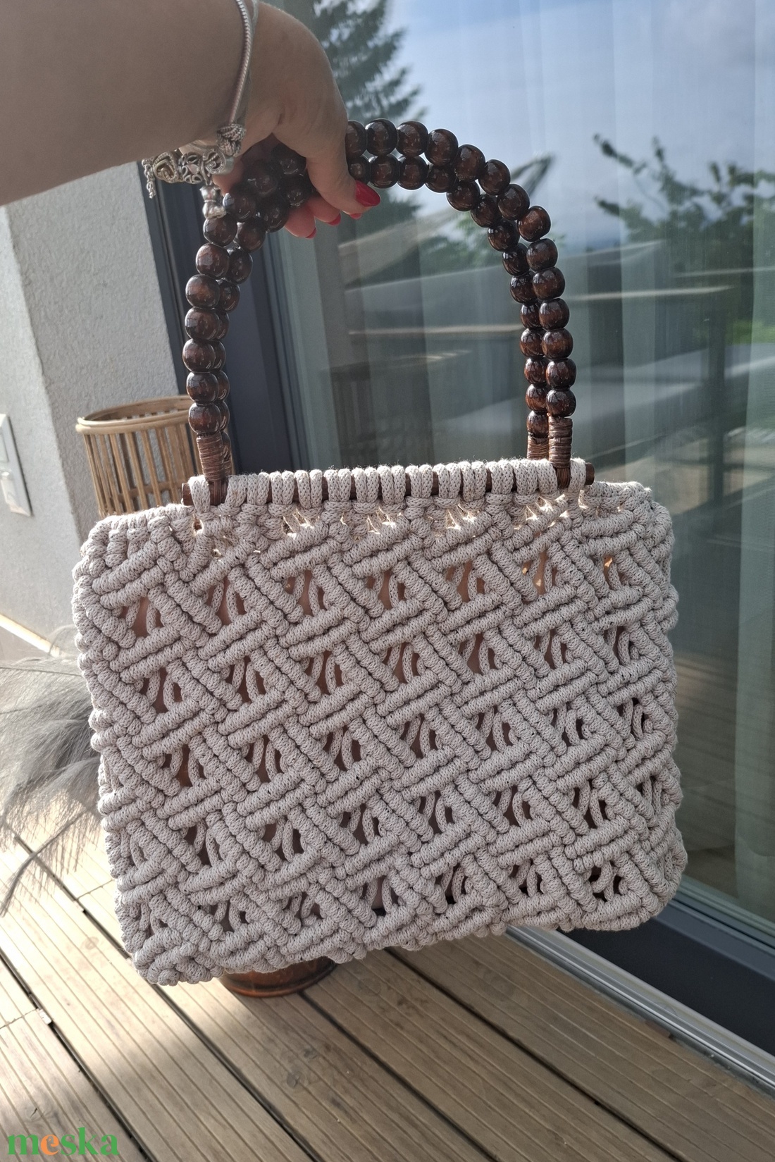 makramé kézitáska csipke mintázattal - bézs - táska & tok - kézitáska & válltáska - kézitáska - Meska.hu