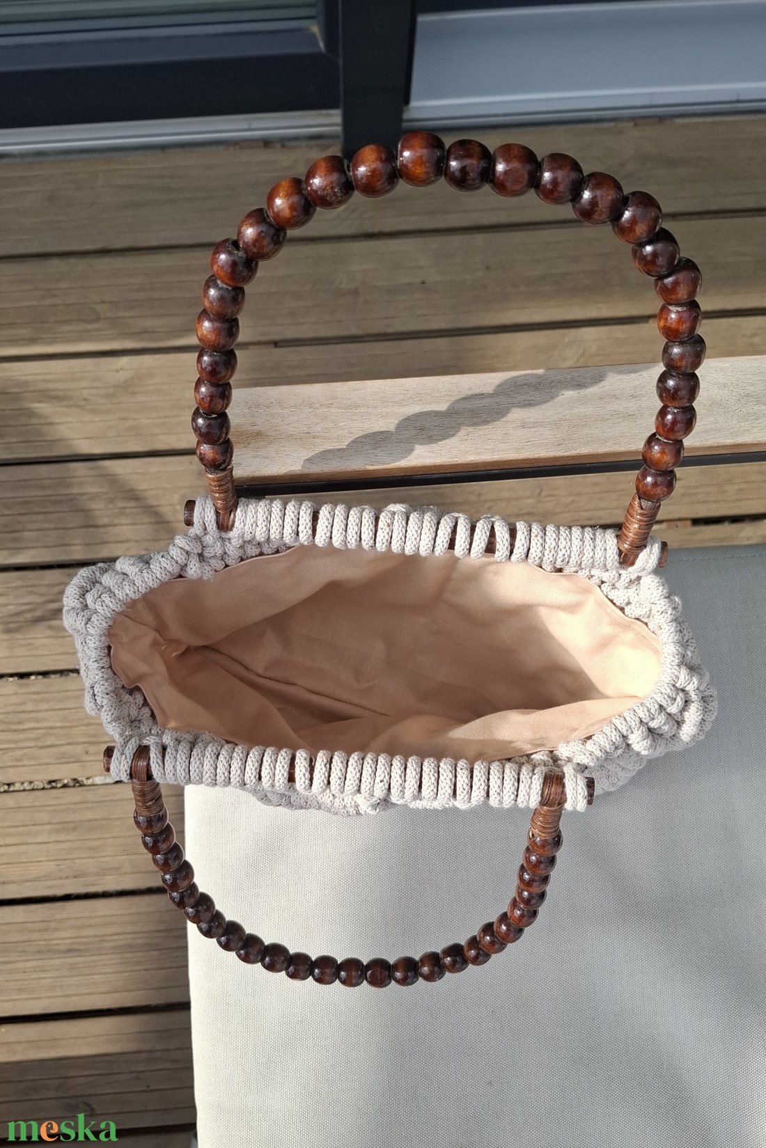 makramé kézitáska csipke mintázattal - bézs - táska & tok - kézitáska & válltáska - kézitáska - Meska.hu