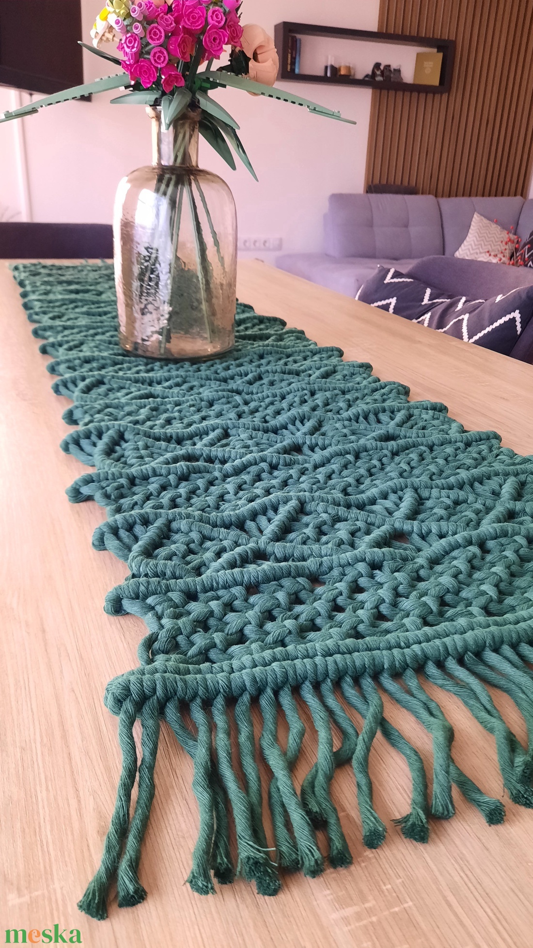 RENDELÉSRE makramé asztali futó geometrikus mintával - otthon & életmód - dekoráció - asztal és polc dekoráció - horgolt & csipketerítő - Meska.hu