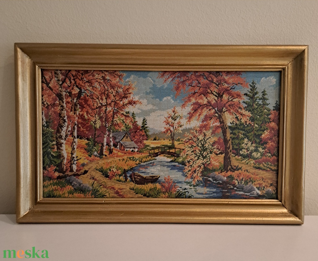 Őszi tájkép - finom öltéses gobelin falikép - művészet - textilkép - gobelin - Meska.hu