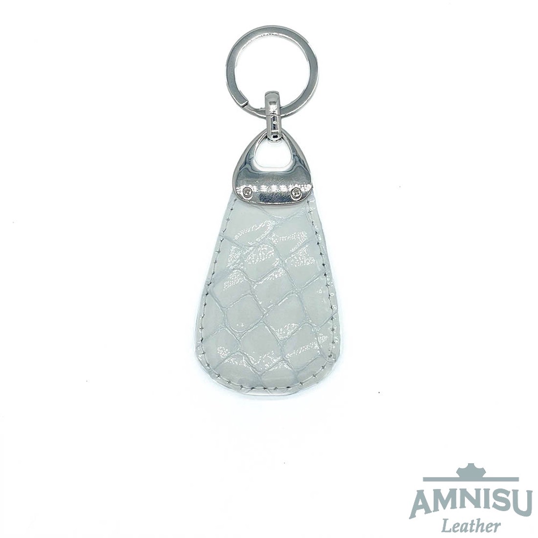 Fehér lakk krokkómintás csepp alakú swarovski köves bőr kulcstartó H3013 - táska & tok - kulcstartó & táskadísz - kulcstartó - Meska.hu