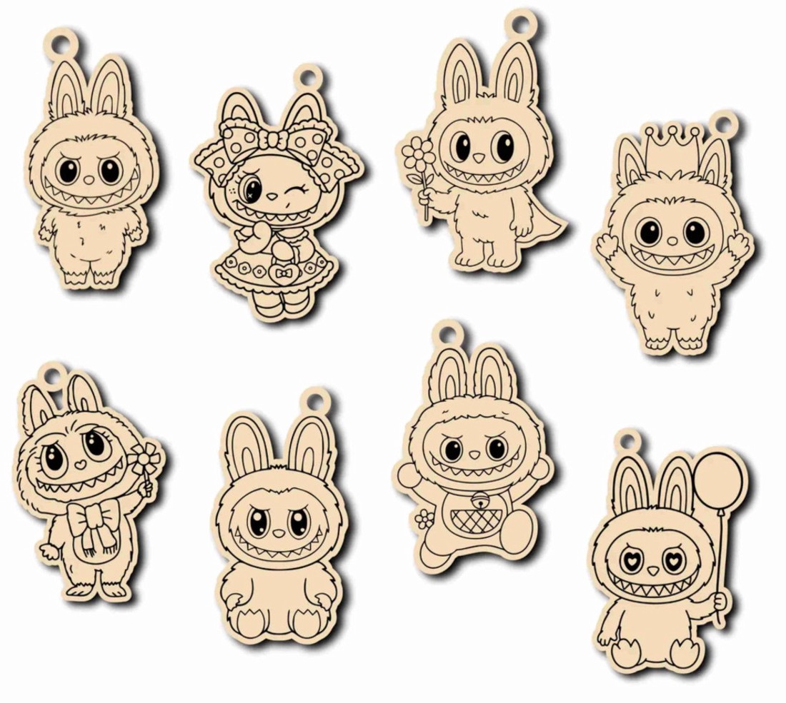Labubu Figura Natúr Fából - táska & tok - kulcstartó & táskadísz - kulcstartó - Meska.hu
