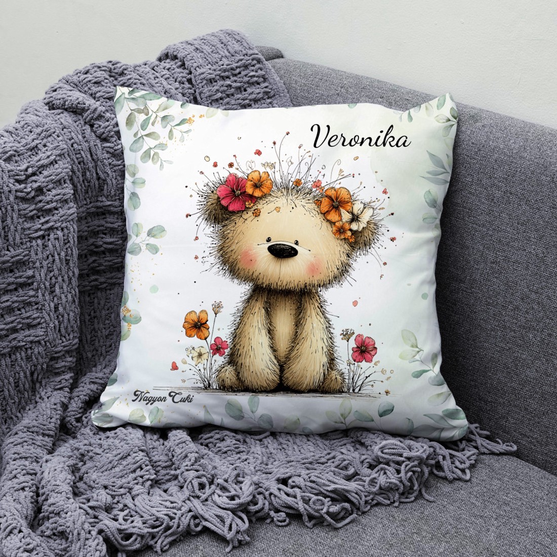 Névvel kérhető - A legcukibb tavaszi macika mintás párna - otthon & életmód - lakástextil - párna & párnahuzat - díszpárna (belsővel együtt) - Meska.hu