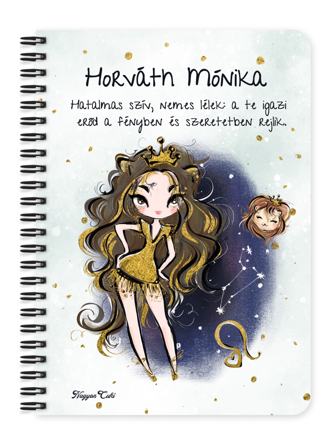 Személyre szabható - Barna hajú Csini Oroszlán lány mintás A5-ös füzet - otthon & életmód - papír, írószer - jegyzetfüzet & napló - Meska.hu