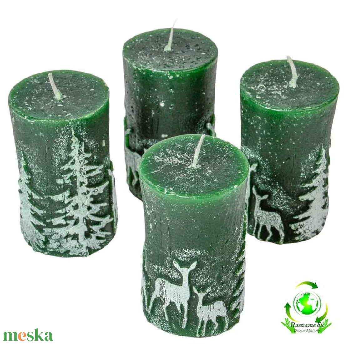 Kontúros Őzikés henger gyertya 50x100 mm - sötét zöld - kellékek & szerszámok - vegyes alapanyag - Meska.hu