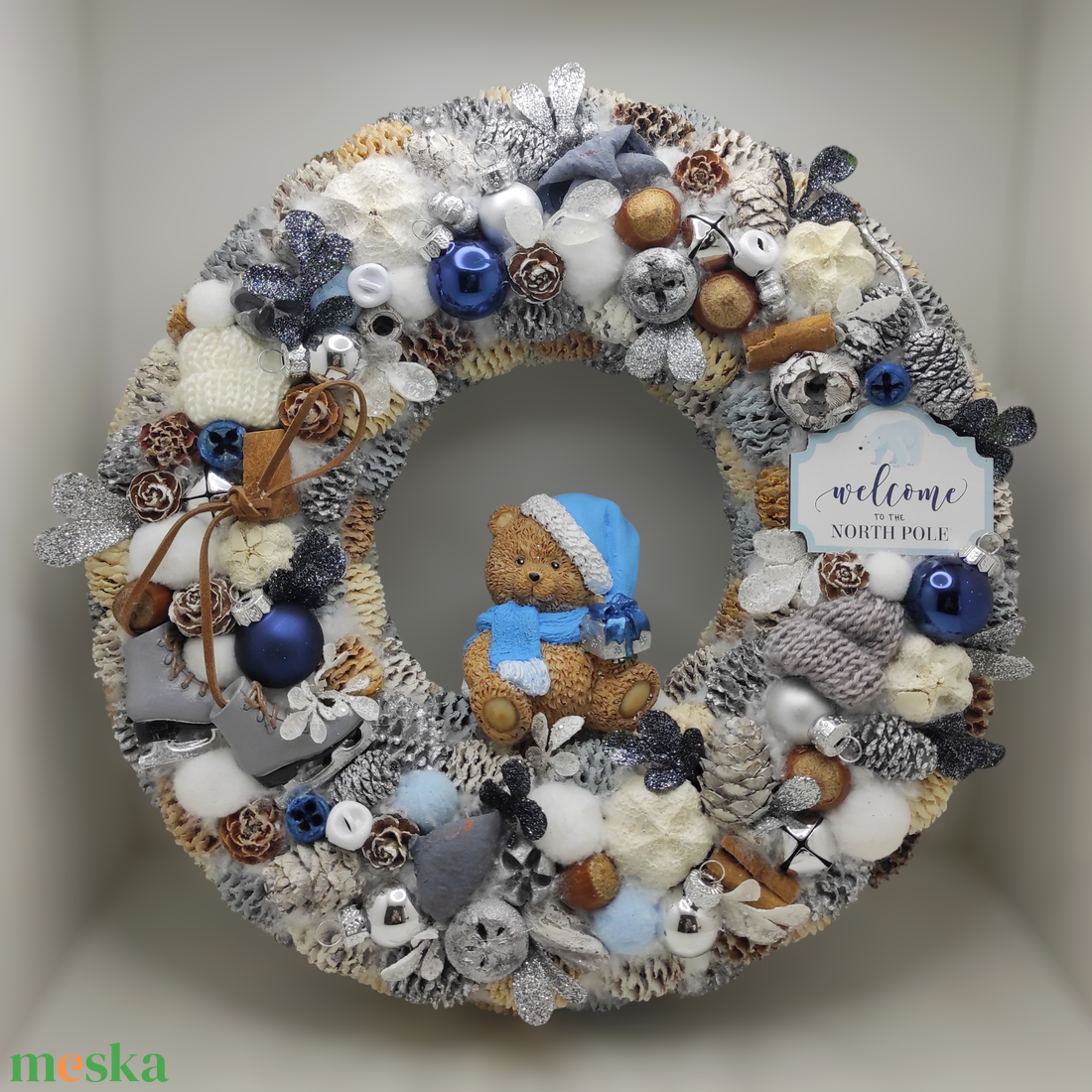 Karácsonyi kopogtató macival, koszorú 30 cm - otthon & életmód - dekoráció - ajtó- és ablak dekoráció - ajtódísz & kopogtató - Meska.hu