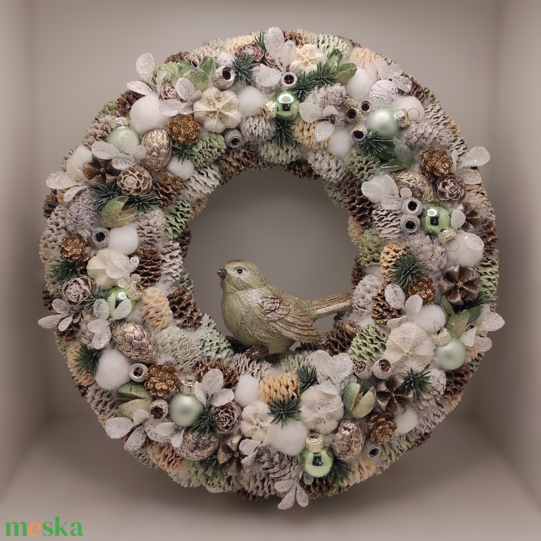 Karácsonyi kopogtató madárkával, koszorú 30 cm - otthon & életmód - dekoráció - ajtó- és ablak dekoráció - ajtódísz & kopogtató - Meska.hu