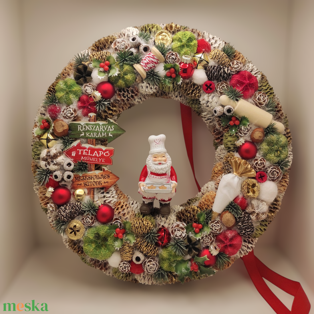 Karácsonyi kopogtató, koszorú Mikulással 30 cm - otthon & életmód - dekoráció - ajtó- és ablak dekoráció - ajtódísz & kopogtató - Meska.hu