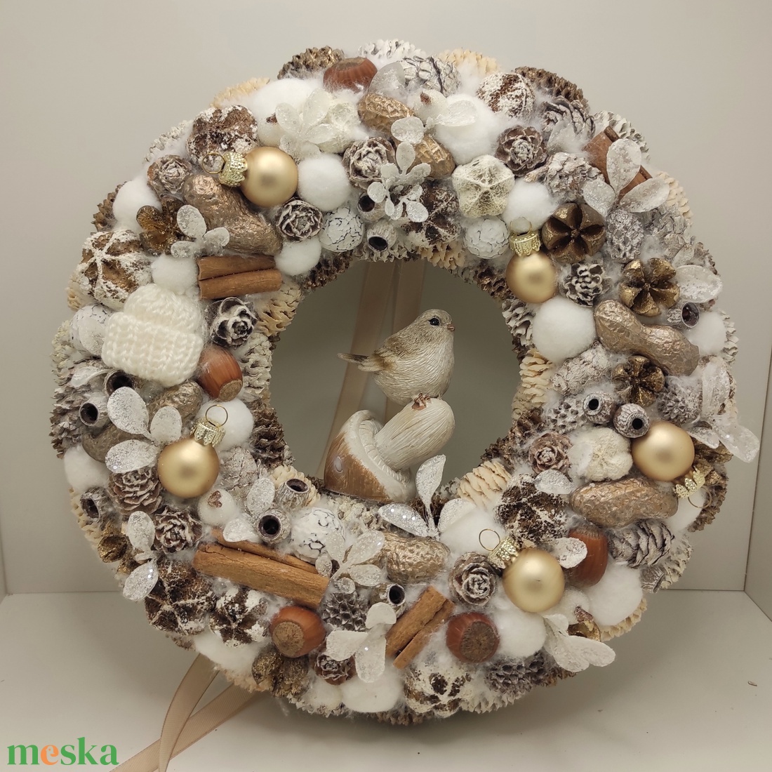 Karácsonyi kopogtató, koszorú madárral 23 cm - otthon & életmód - dekoráció - ajtó- és ablak dekoráció - ajtódísz & kopogtató - Meska.hu