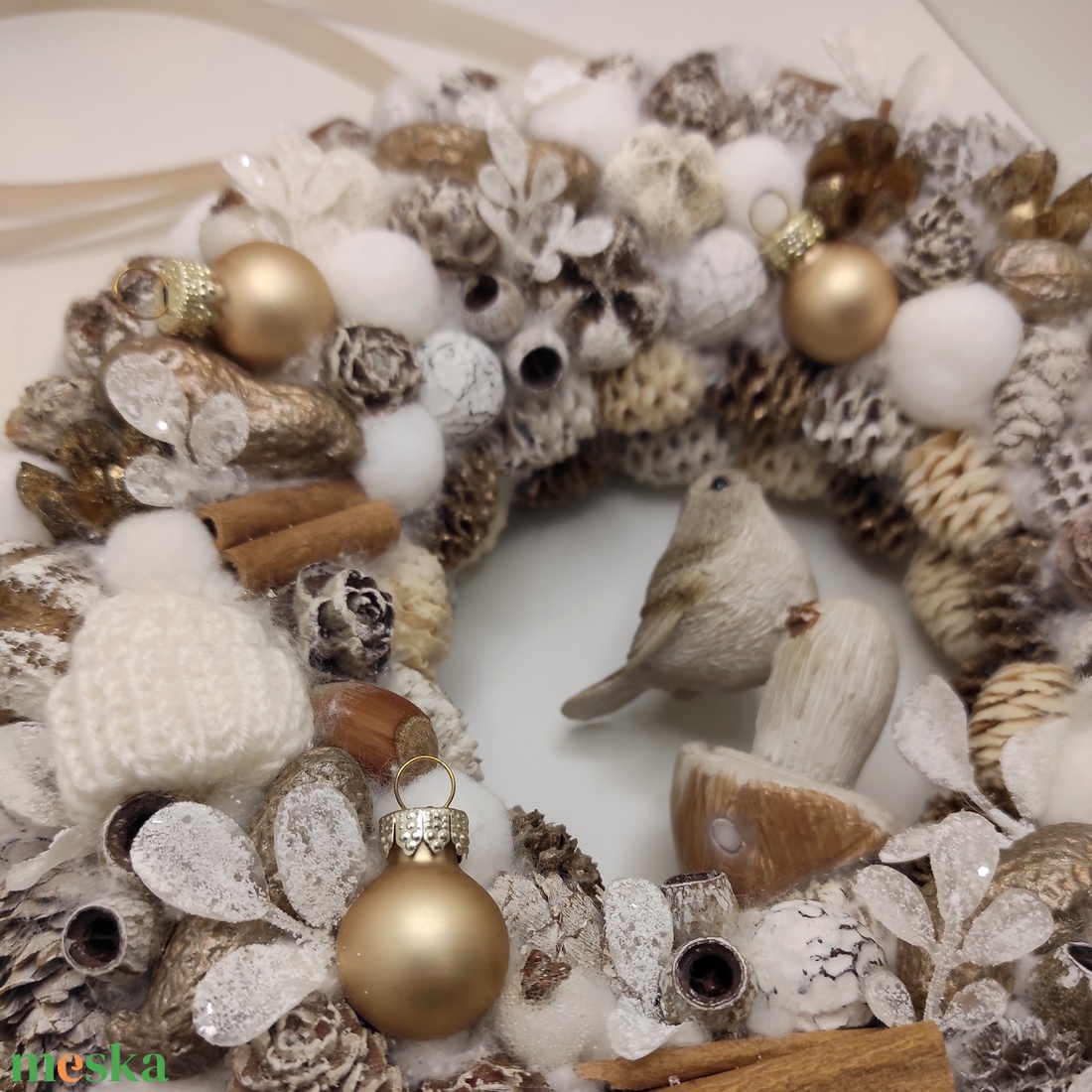 Karácsonyi kopogtató, koszorú madárral 23 cm - otthon & életmód - dekoráció - ajtó- és ablak dekoráció - ajtódísz & kopogtató - Meska.hu