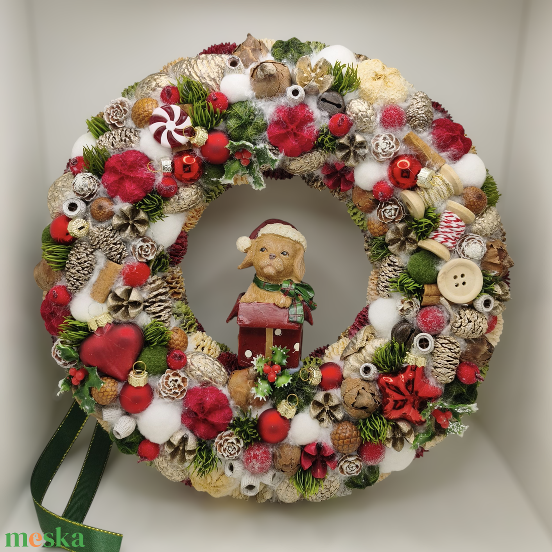 Karácsonyi kopogtató, koszorú 30 cm kutyussal - otthon & életmód - dekoráció - ajtó- és ablak dekoráció - ajtódísz & kopogtató - Meska.hu