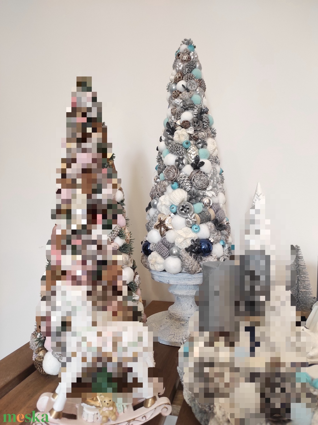 Mini karácsonyfa - kék/ezüst  - karácsony - mikulás - mikulás beltéri dekoráció - Meska.hu