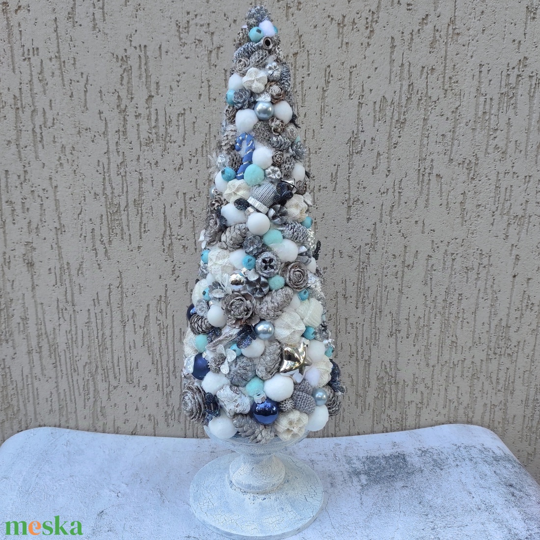 Mini karácsonyfa - kék/ezüst  - karácsony - mikulás - mikulás beltéri dekoráció - Meska.hu