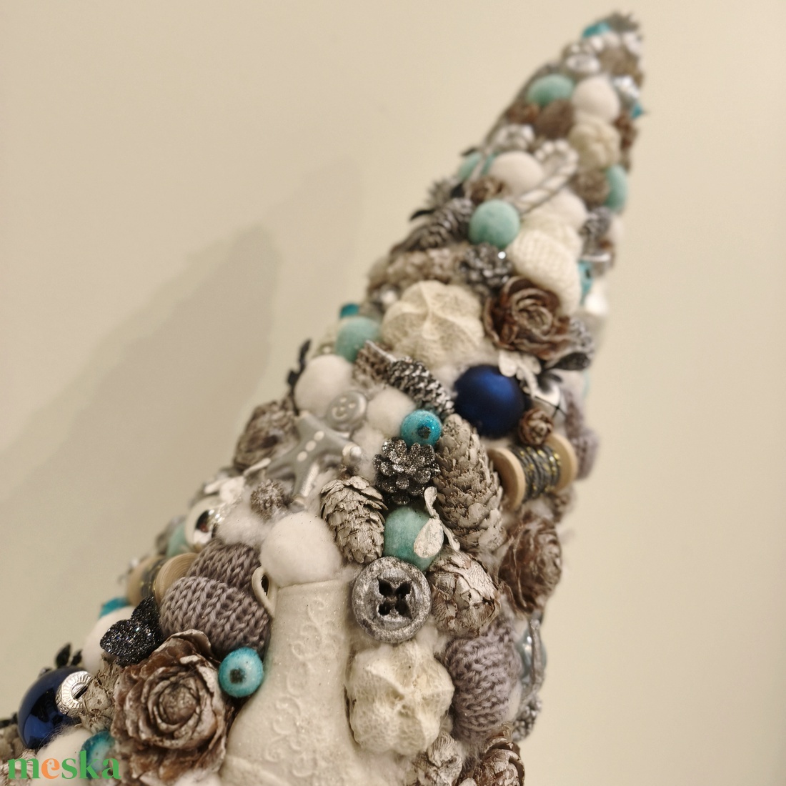 Mini karácsonyfa - kék/ezüst  - karácsony - mikulás - mikulás beltéri dekoráció - Meska.hu