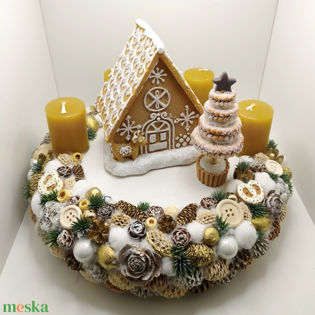 Adventi koszorú, mézeskalács  - karácsony - adventi díszek - adventi koszorú - Meska.hu