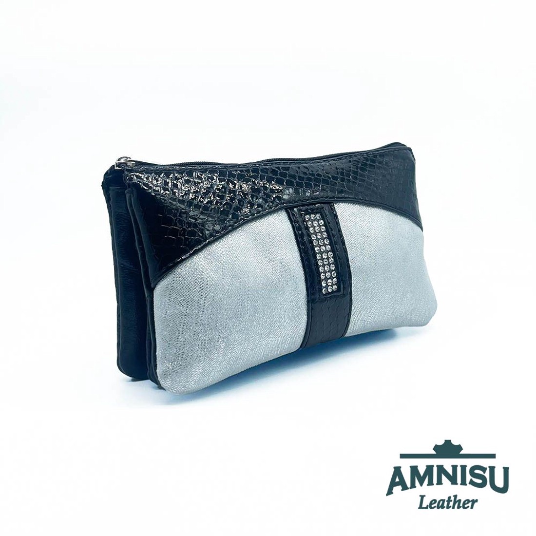 Fekete lakk kígyómintás - ezüst mintás egyenes kristály köves női pénztárca G8023 - táska & tok - pénztárca & más tok - pénztárca - női pénztárca - Meska.hu