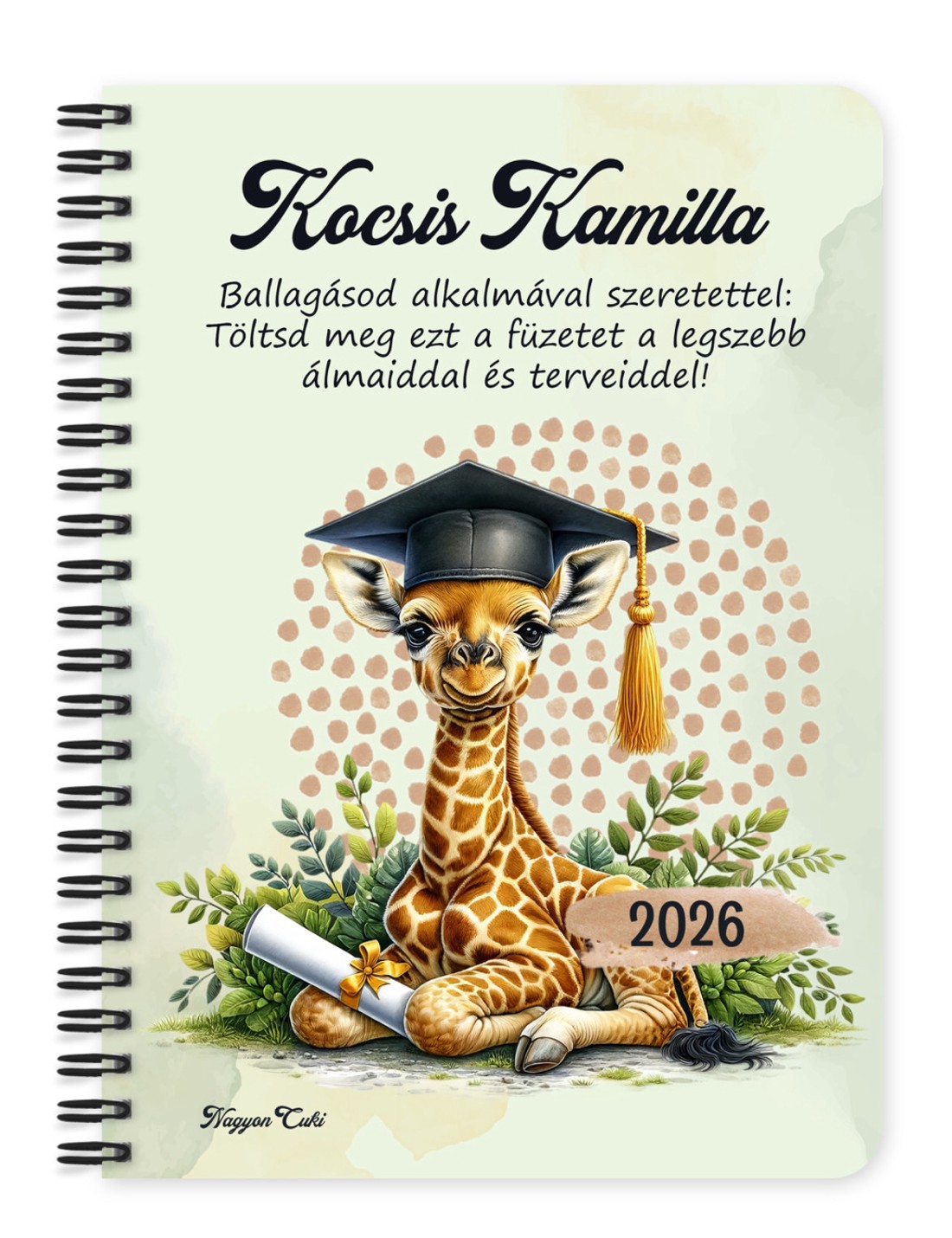 Személyre szabható - 2026 Ballagás - Zsiráf mintás A5-ös füzet - otthon & életmód - papír, írószer - jegyzetfüzet & napló - Meska.hu