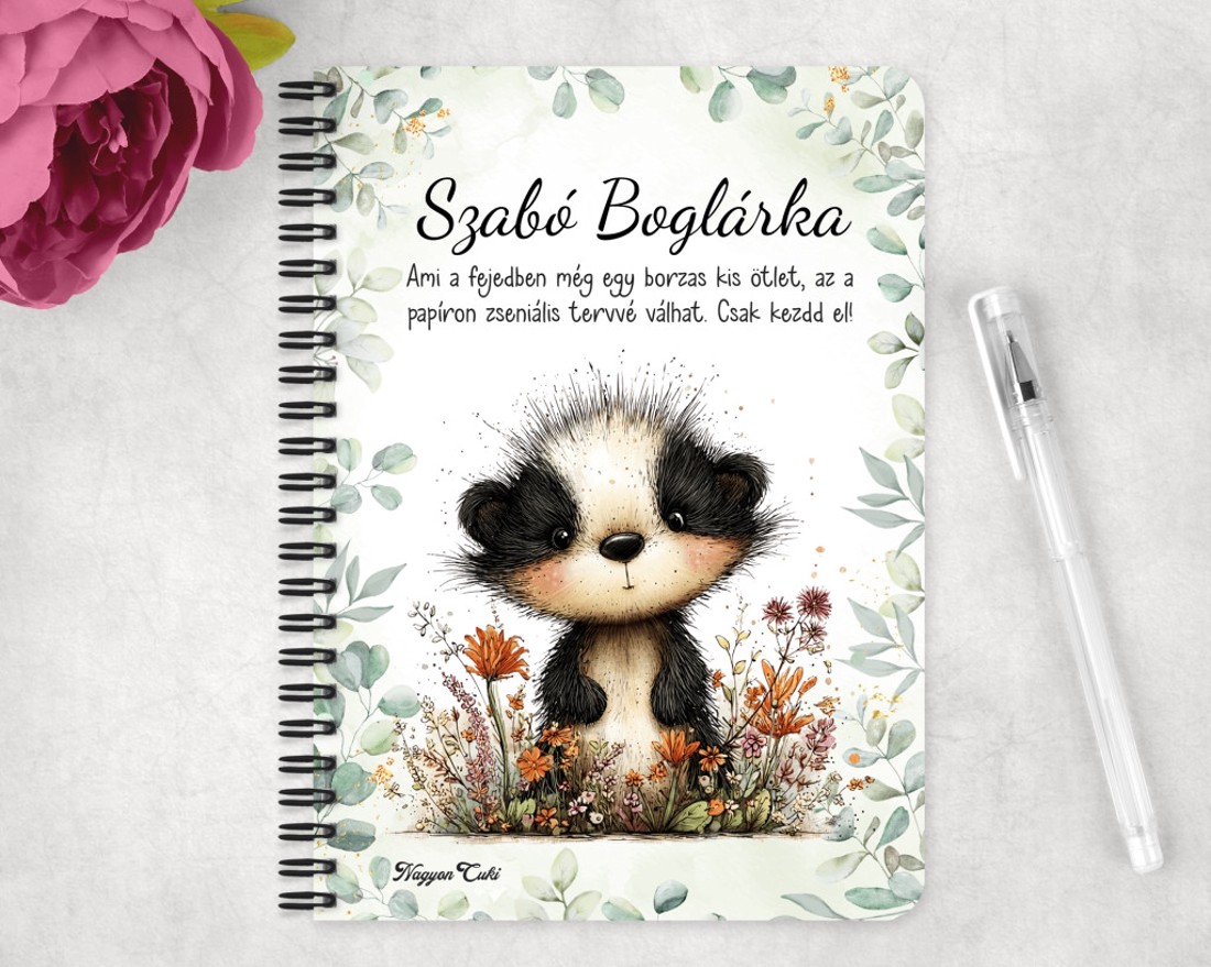 Személyre szabható - Az éjszakák vándora, édes kis borz mintás A6-os füzet - otthon & életmód - papír, írószer - jegyzetfüzet & napló - Meska.hu