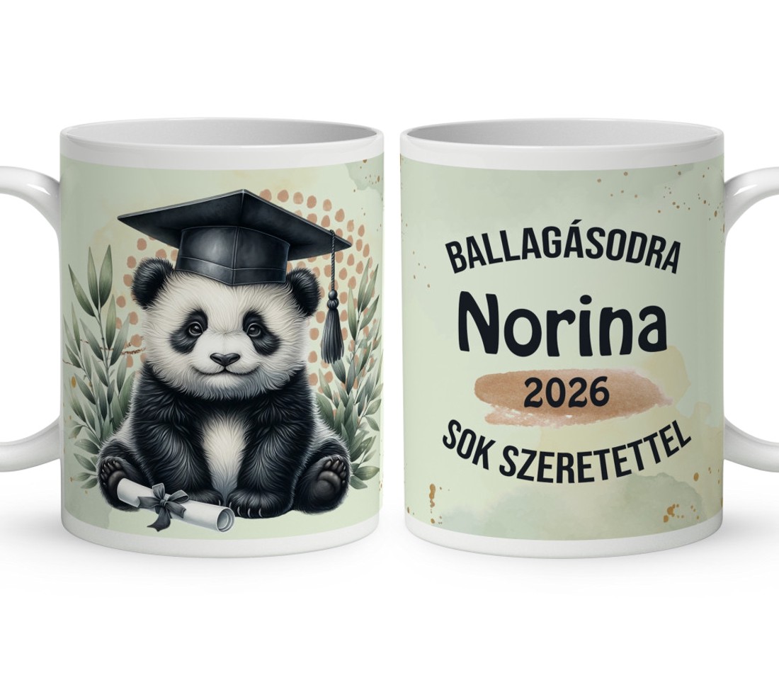 Névvel kérhető Panda - 2026 évi Ballagásra mintás bögre - otthon & életmód - konyhafelszerelés, tálalás - tálalás - bögre & csésze - Meska.hu