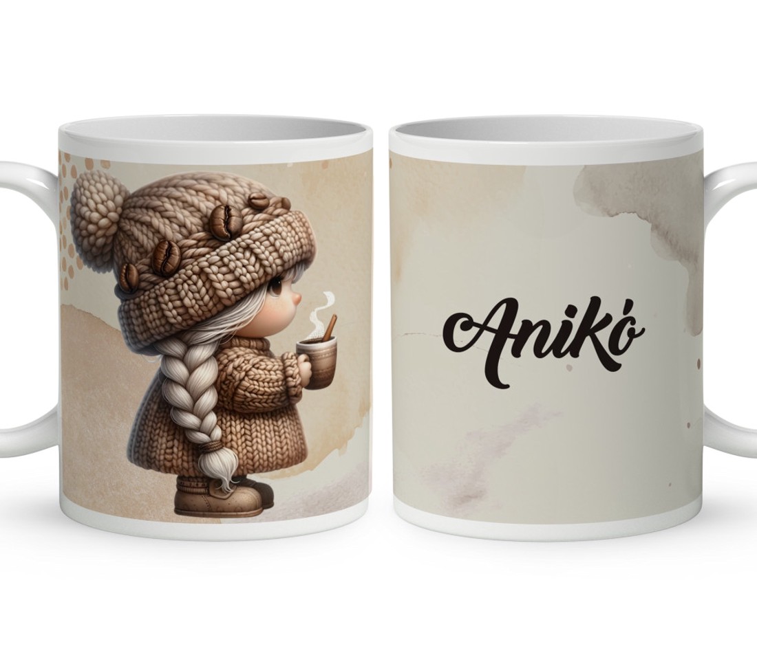 Névvel kérhető - Tündéri kávés manó lány mintás bögre - otthon & életmód - konyhafelszerelés, tálalás - tálalás - bögre & csésze - Meska.hu