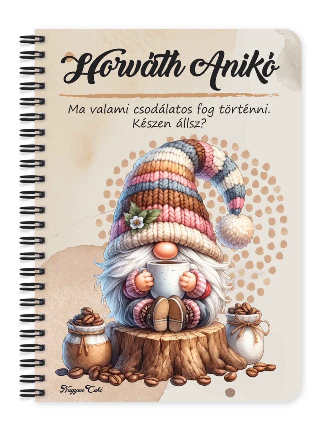 Személyre szabható - Kávés manó csüccs mintás A6-os füzet - otthon & életmód - papír, írószer - jegyzetfüzet & napló - Meska.hu