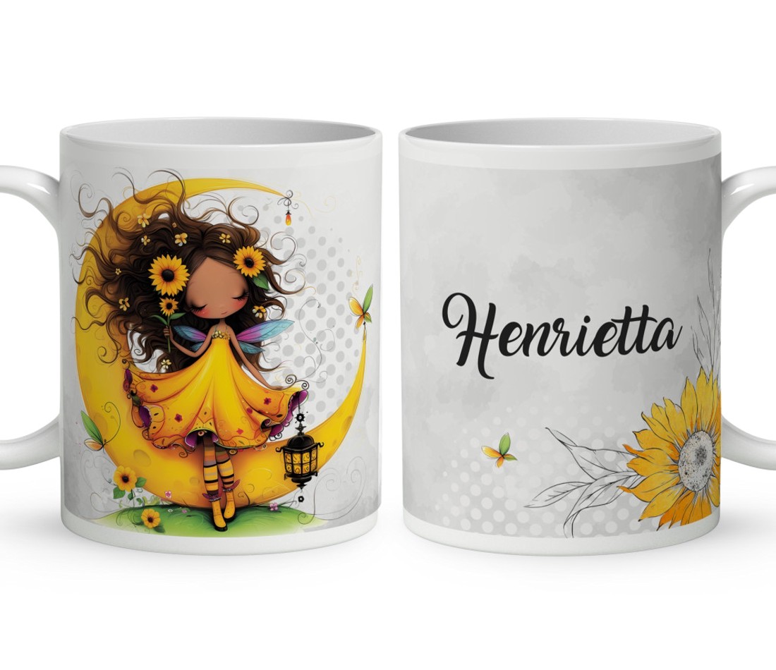 Névvel kérhető - Cuki Napraforgós tündérlány lámpással mintás bögre - otthon & életmód - konyhafelszerelés, tálalás - tálalás - bögre & csésze - Meska.hu