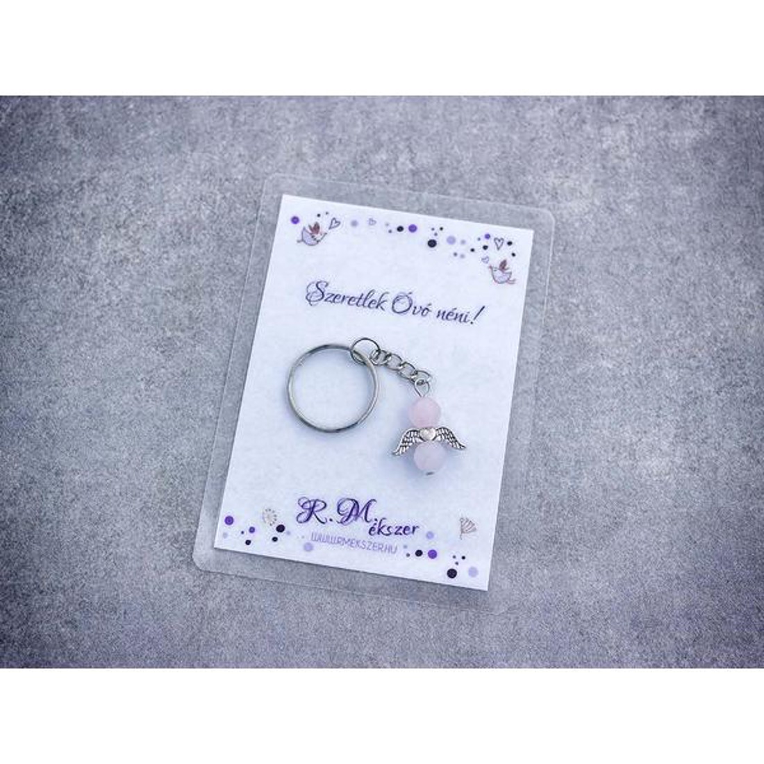 Szeretlek Óvó néni kulcstartó rózsakvarccal - táska & tok - kulcstartó & táskadísz - kulcstartó - Meska.hu