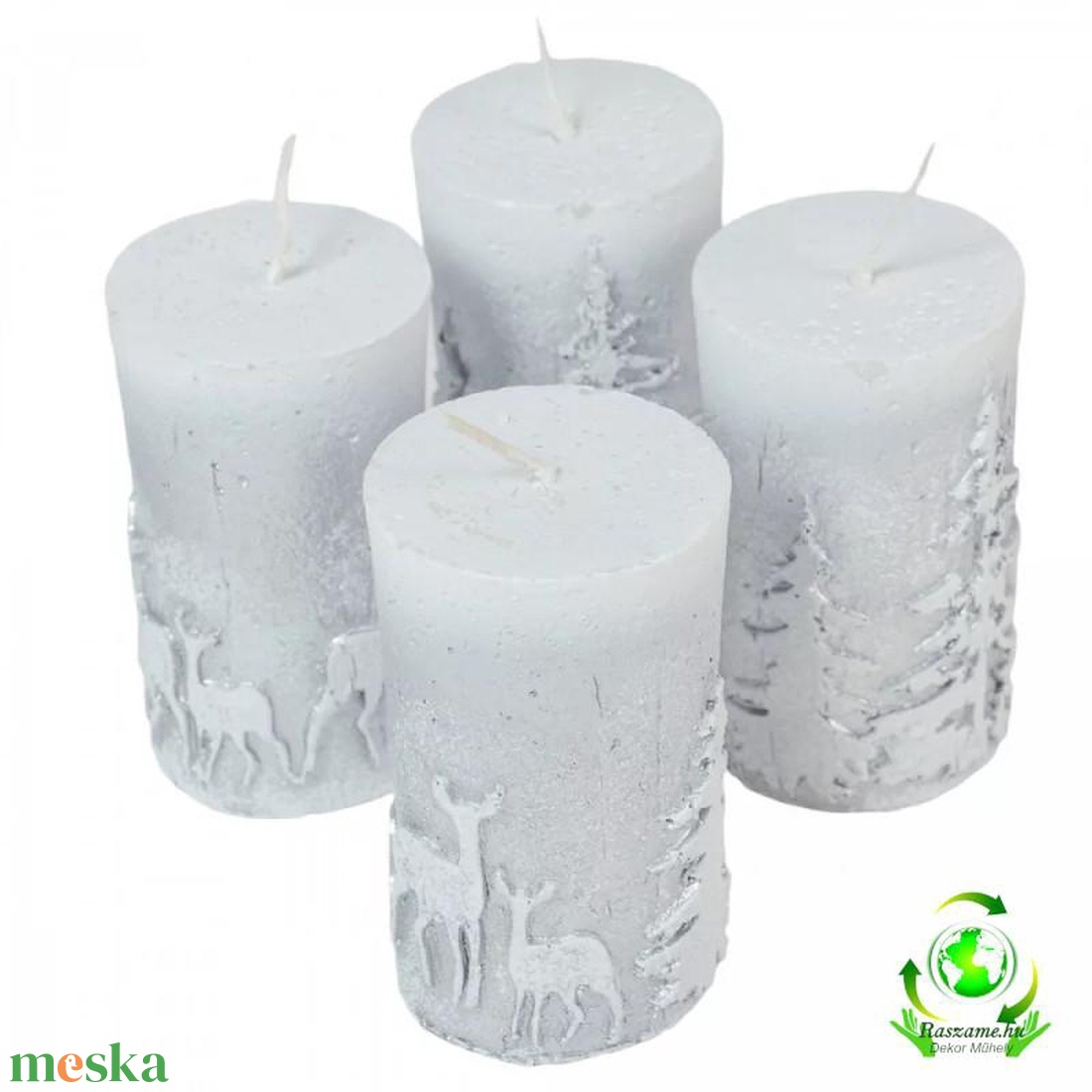 Kontúros Őzikés henger gyertya 50x100 mm - ezüst szett - kellékek & szerszámok - vegyes alapanyag - Meska.hu