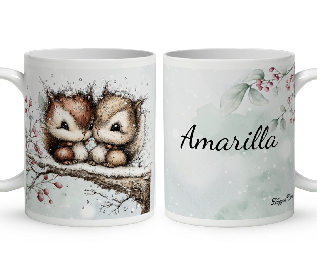 Névvel kérhető - Cuki téli mókuskák mintás bögre - otthon & életmód - konyhafelszerelés, tálalás - tálalás - bögre & csésze - Meska.hu