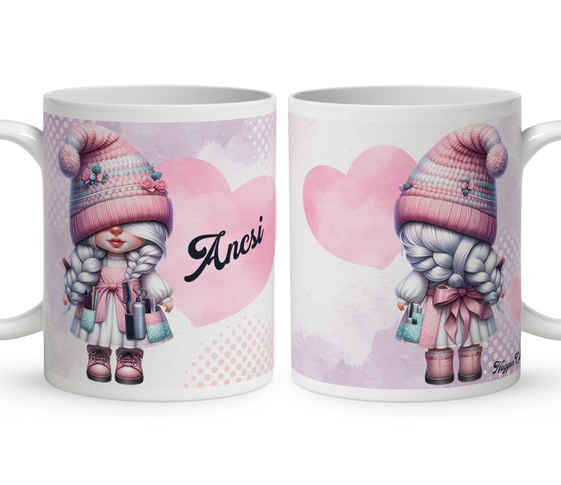 Névvel kérhető - Cuki kétoldalas Fodrász manólány mintás bögre - otthon & életmód - konyhafelszerelés, tálalás - tálalás - bögre & csésze - Meska.hu