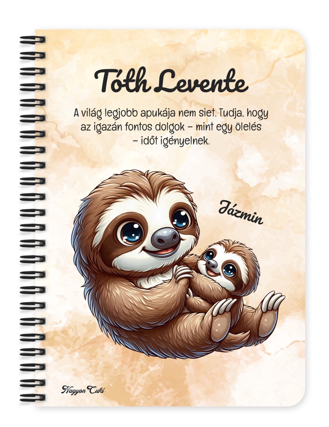 Személyre szabható - Cuki lajhár Apa és kicsi lajhárja mintás A5-ös füzet - otthon & életmód - papír, írószer - jegyzetfüzet & napló - Meska.hu