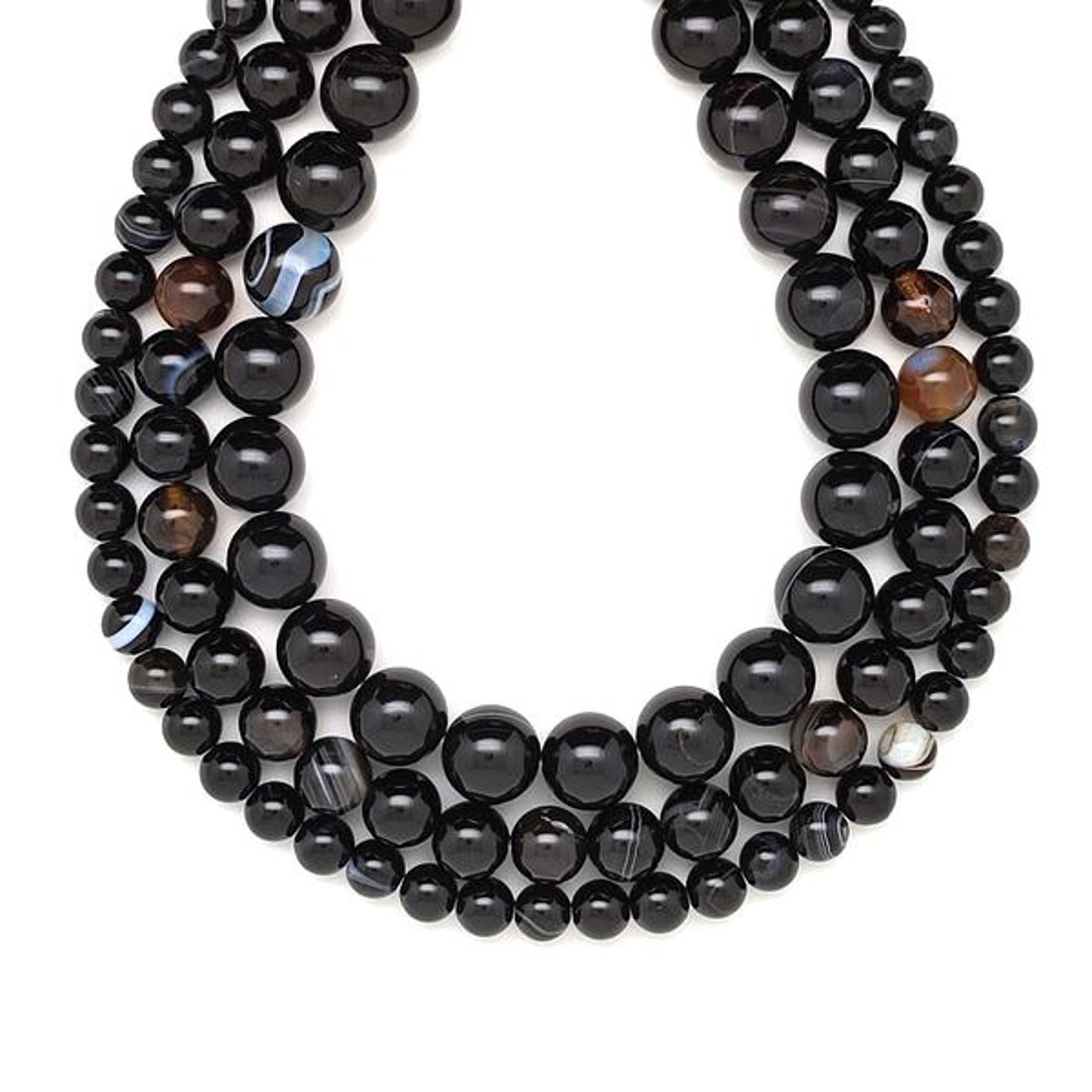 Achát sávos fekete golyó 8mm  ékszerkészítő alapanyag (füzér) - kellékek & szerszámok - ásvány alapanyag - ásványfüzér - Meska.hu