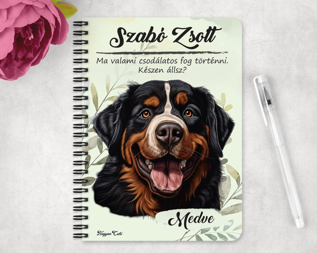 Személyre szabható - Berni pásztor portré mintás A6-os füzet - otthon & életmód - papír, írószer - jegyzetfüzet & napló - Meska.hu