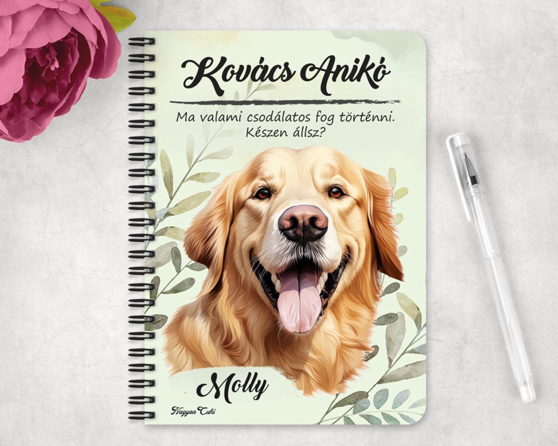 Személyre szabható - Golden Retriever portré mintás A6-os füzet - otthon & életmód - papír, írószer - jegyzetfüzet & napló - Meska.hu
