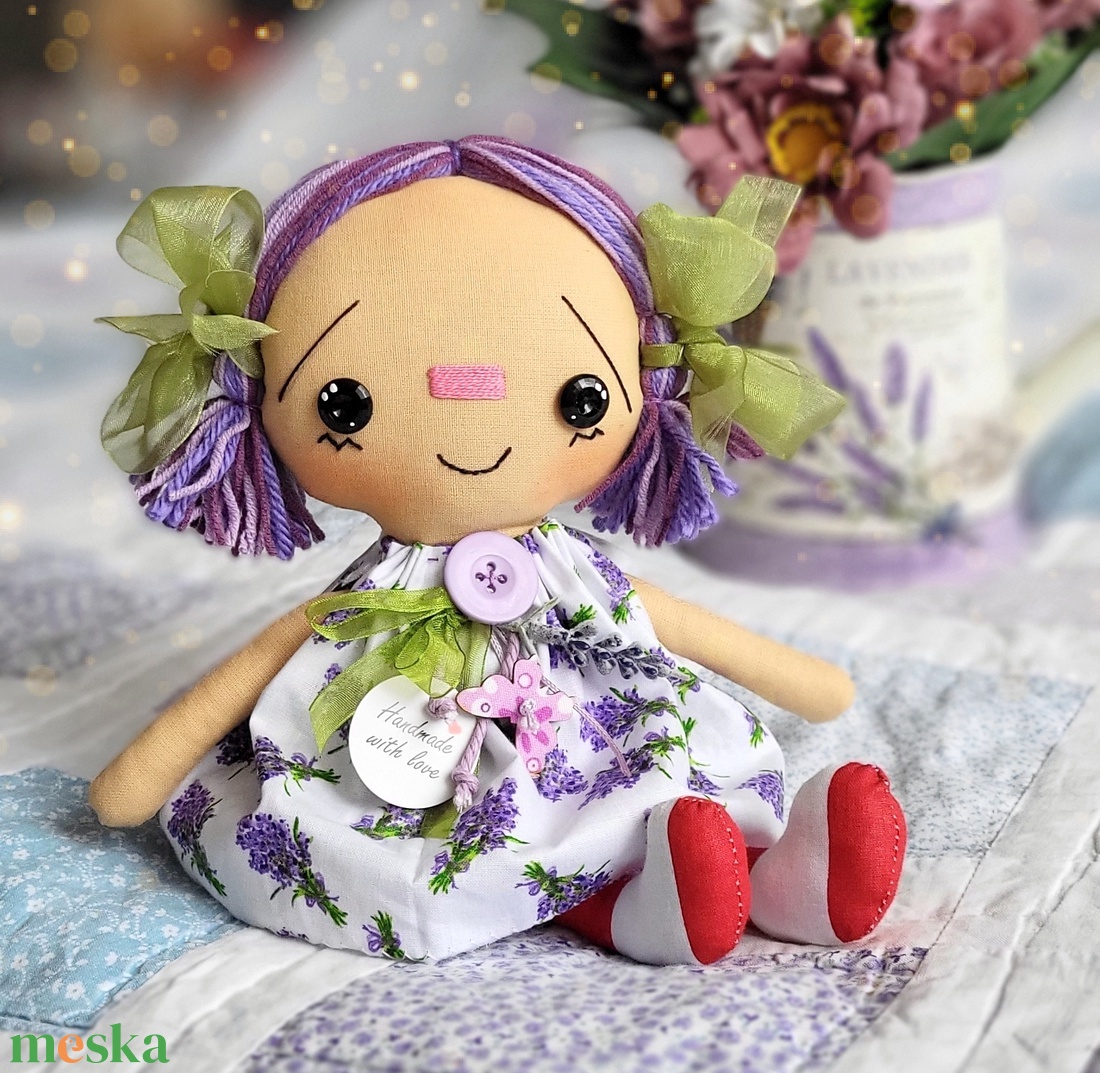 Levendula baba, rongybaba, Raggedy Ann, dekoráció - otthon & életmód - babaszoba, gyerekszoba - babaszoba, gyerekszoba - Meska.hu