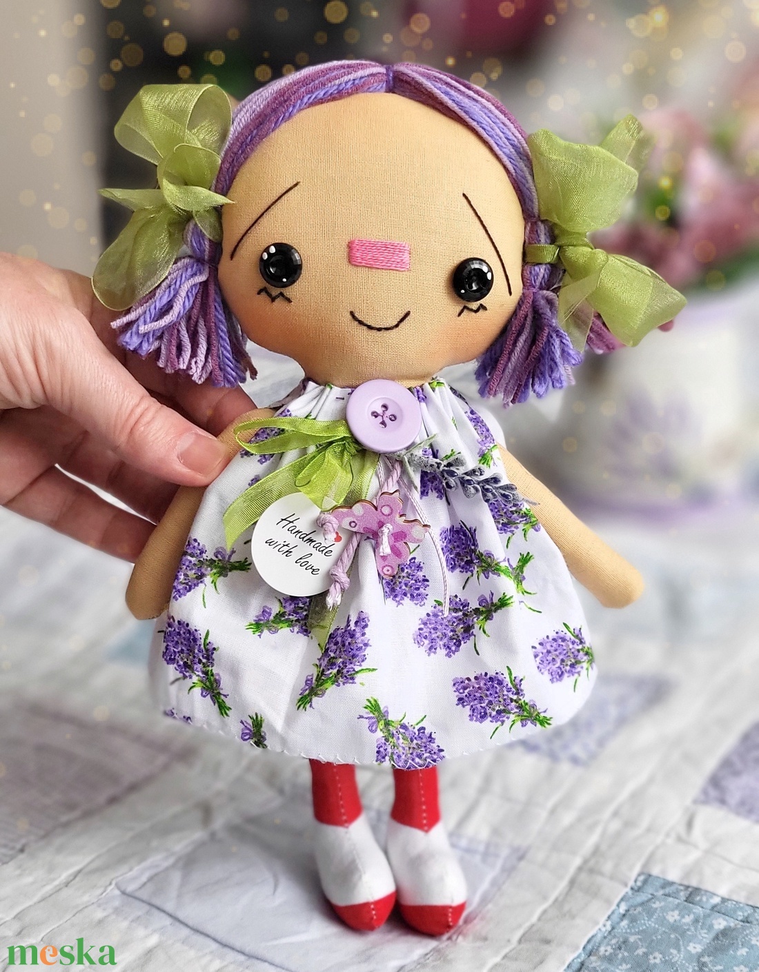 Levendula baba, rongybaba, Raggedy Ann, dekoráció - otthon & életmód - babaszoba, gyerekszoba - babaszoba, gyerekszoba - Meska.hu